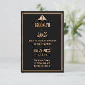 Tiny Art Deco Black Great Gatsby Wedding Invites Kaart (Staand voorkant)