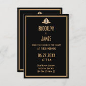 Tiny Art Deco Black Great Gatsby Wedding Invites Kaart (Voorkant / Achterkant)