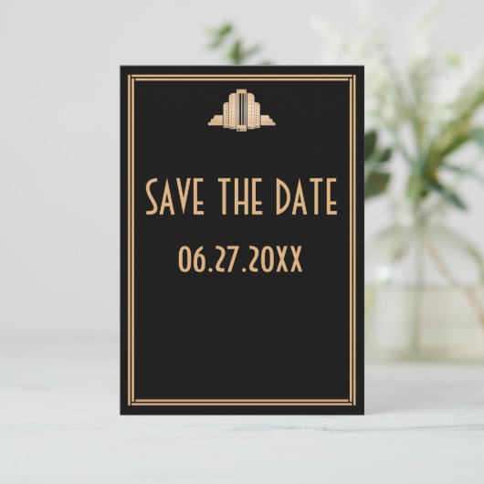 Tiny Art Deco Great Gatsby Wedding Save the Date Kaart (Staand voorkant)