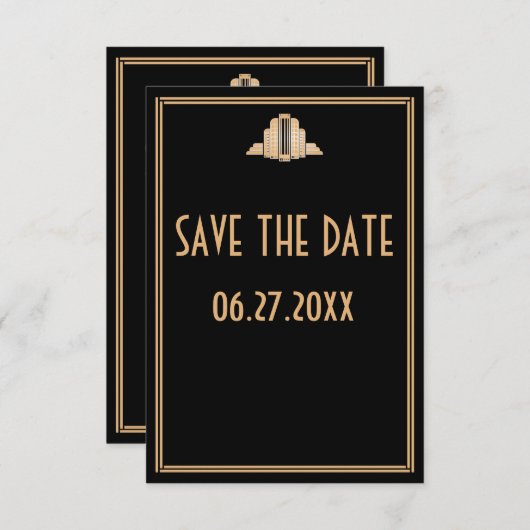 Tiny Art Deco Great Gatsby Wedding Save the Date Kaart (Voorkant / Achterkant)