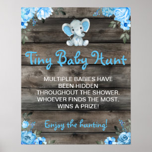 Tiny Baby Hunt Jongen Olifant Baby shower Spel Poster