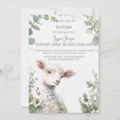 Tiny Baby Lamb en Eucalyptus doop Uitnodiging (Voorkant)