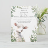 Tiny Baby Lamb en Eucalyptus doop Uitnodiging (Staand voorkant)