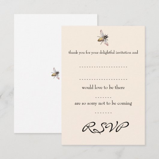 Tiny Bee Wedding Reply Card RSVP Kaartje (Voorkant / Achterkant)
