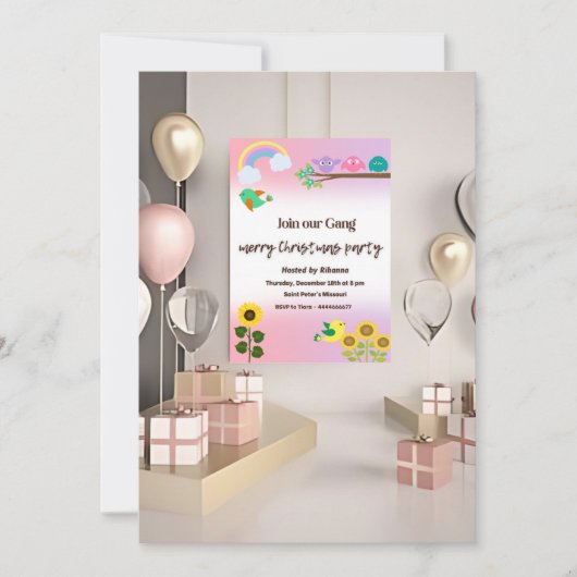 Tiny Bird & flower Theme - Uitnodiging voor Kerstm (Voorkant)