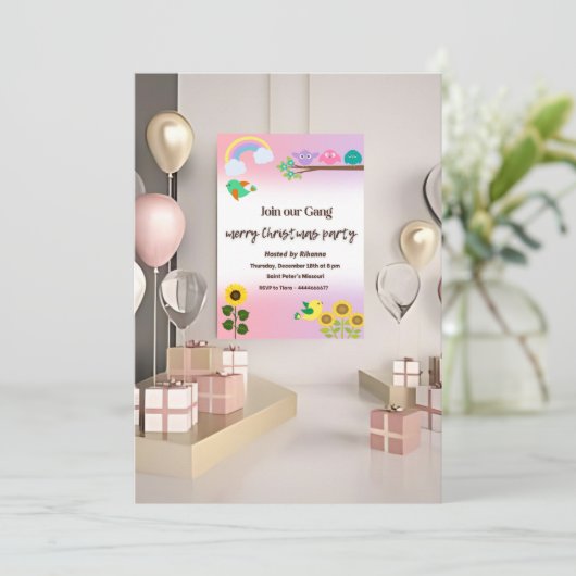 Tiny Bird & flower Theme - Uitnodiging voor Kerstm (Staand voorkant)