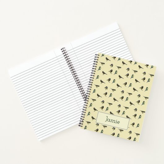 Tiny Birds Pattern on Beige Personalised Notitieboek (Binnen)