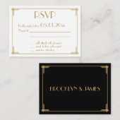 Tiny Black Gold Great Gatsby Art Deco Wedding RSVP Informatiekaartje (Voorkant / Achterkant)