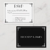 Tiny Black Gold Great Gatsby Art Deco Wedding RSVP Informatiekaartje (Voorkant / Achterkant)