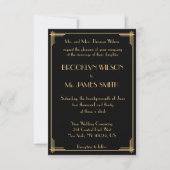 Tiny Black Great Gatsby Art Deco Wedding Invites Kaart (Voorkant)
