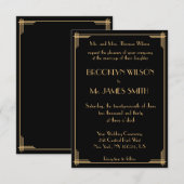 Tiny Black Great Gatsby Art Deco Wedding Invites Kaart (Voorkant / Achterkant)