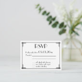 Tiny Black Great Gatsby Art Deco Wedding RSVP Informatiekaartje (Staand voorkant)