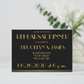 Tiny Black Great Gatsby Wedding Rehearsal Invites Kaart (Staand voorkant)