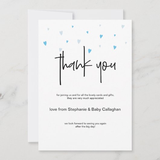 Tiny Blue Hearts Sprinkle Party Dank u Kaart (Voorkant)