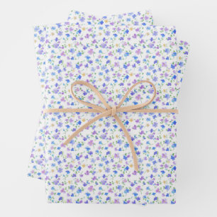 Tiny Blue & Purple Flowers op wit Inpakpapier Vel