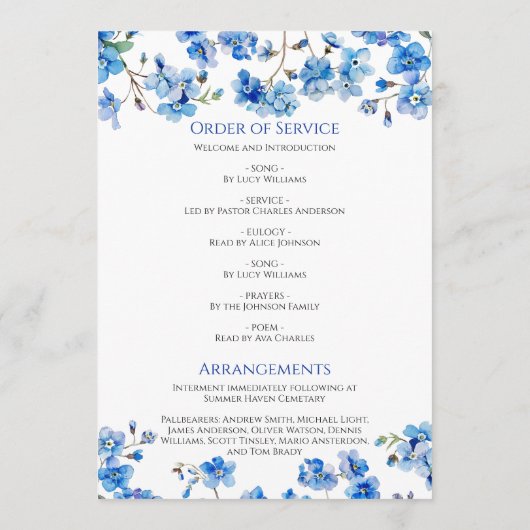Tiny Blue Wildflowers Funeral Order of Service Programmakaart (Achterkant)