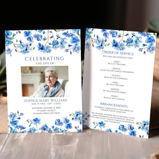 Tiny Blue Wildflowers Funeral Order of Service Programmakaart