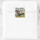 Tiny body teckel, grote geest vierkante sticker (Tas)