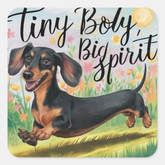 Tiny body teckel, grote geest vierkante sticker (Voorkant)