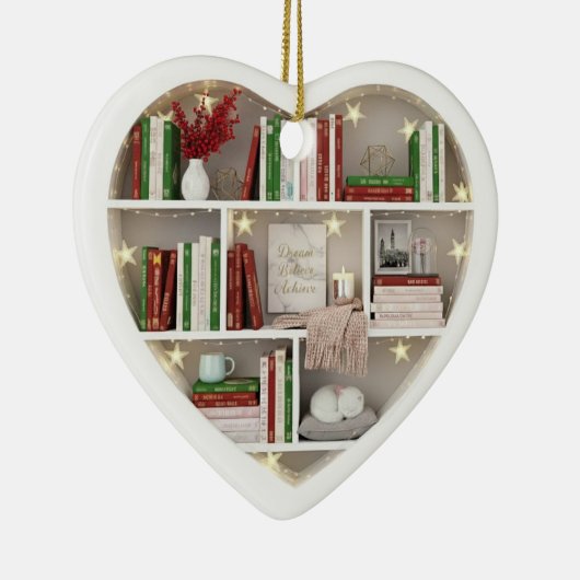 Tiny Book Shelves Christmas Red & Green 2Dprint Keramisch Ornament (Rechts)