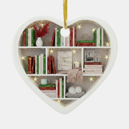 Tiny Book Shelves Christmas Red & Green 2Dprint Keramisch Ornament