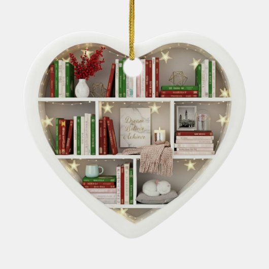 Tiny Book Shelves Christmas Red & Green 2Dprint Keramisch Ornament (Achterkant)