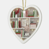 Tiny Book Shelves Christmas Red & Green 2Dprint Keramisch Ornament (Links)