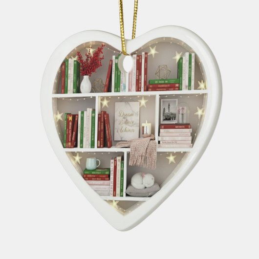 Tiny Book Shelves Christmas Red & Green 2Dprint Keramisch Ornament (Links)
