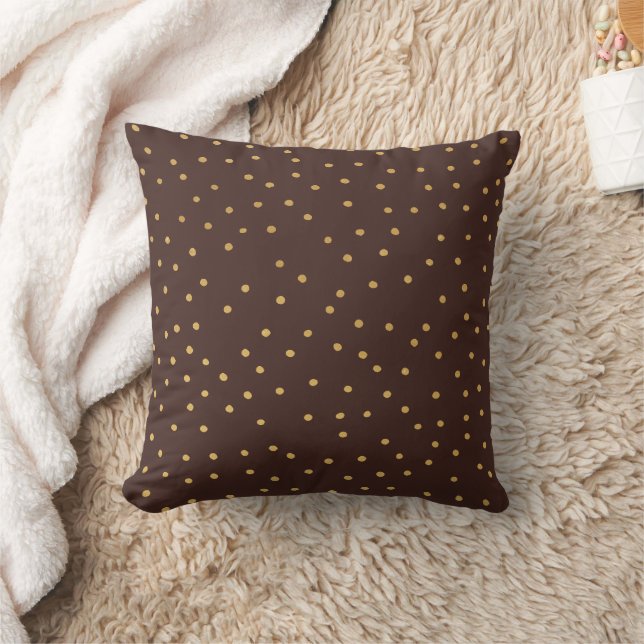 Tiny Brown en Gold Polka Dot Handgemaakt Kussen (Deken)