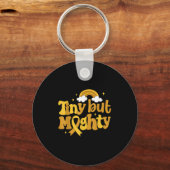 Tiny But Mighty Childhood Cancer Awareness Gold Ri Sleutelhanger (Voorkant)