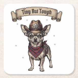 'Tiny But Tough' Chihuahua met cowboylook Kartonnen Onderzetters