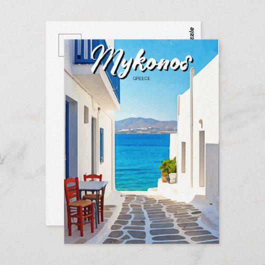 Tiny Cafe Mykonos Griekenland Cycladen Reizen Briefkaart (Voorkant / Achterkant)