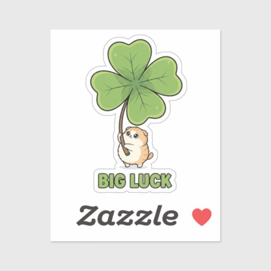 Tiny Cat Holding Giant Four Leaf Clover Big Luck  Sticker (Vel)
