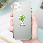 Tiny Cat Holding Giant Four Leaf Clover Big Luck  Sticker (Telefoon)
