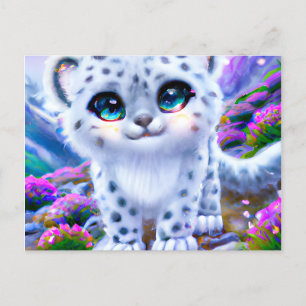 Tiny Chibi Happy Pastel Fluffy Snow Leopard Briefkaart