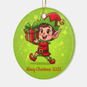 Tiny Christmas Elf with Gift Personalized 2025  Keramisch Ornament (Links)