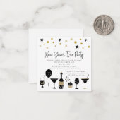 TINY | Cocktails Gold Black nieuwjaars uitnodiging (Voorkant / Achterkant in situ)