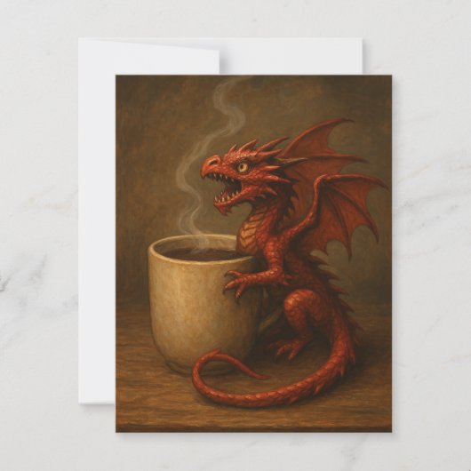 Tiny Coffee Dragon Knuffelen Een mok Leuke Fantasy Notitiekaartje (Voorkant)