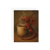 Tiny Coffee Dragon Knuffelen Een mok Leuke Fantasy Notitiekaartje (Voorkant / Achterkant in situ)