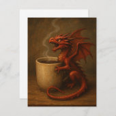 Tiny Coffee Dragon Knuffelen Een mok Leuke Fantasy Notitiekaartje (Voorkant / Achterkant)