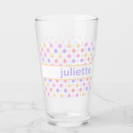 TINY DAISY FLOWER PRINT PINK PAARSE GEEL GLAS (Voorkant)