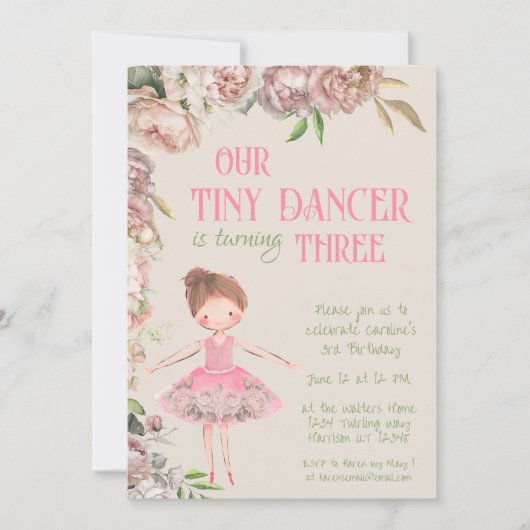 Tiny Dancer Ballerina Derde Verjaardag Kaart (Voorkant)