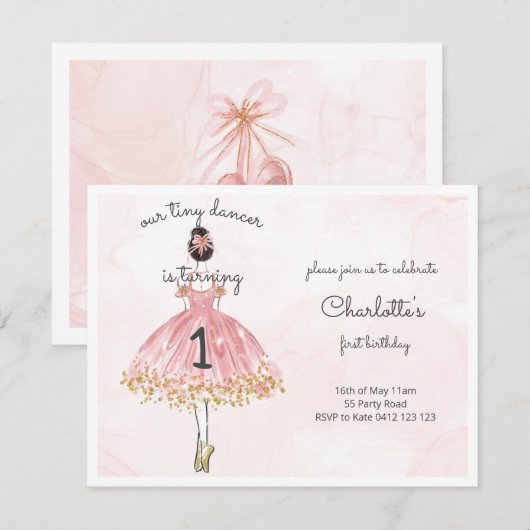 Tiny Dancer Pink Ballet Dancer Kaart (Voorkant / Achterkant)