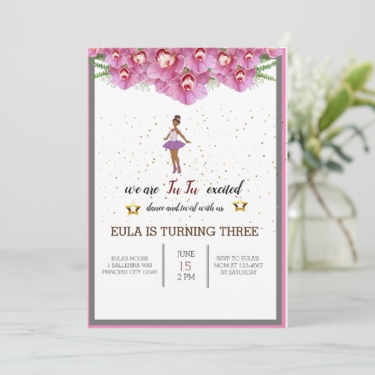 Tiny Dancer Pink Floral Ballet Birthday Bedankkaart (Staand voorkant)