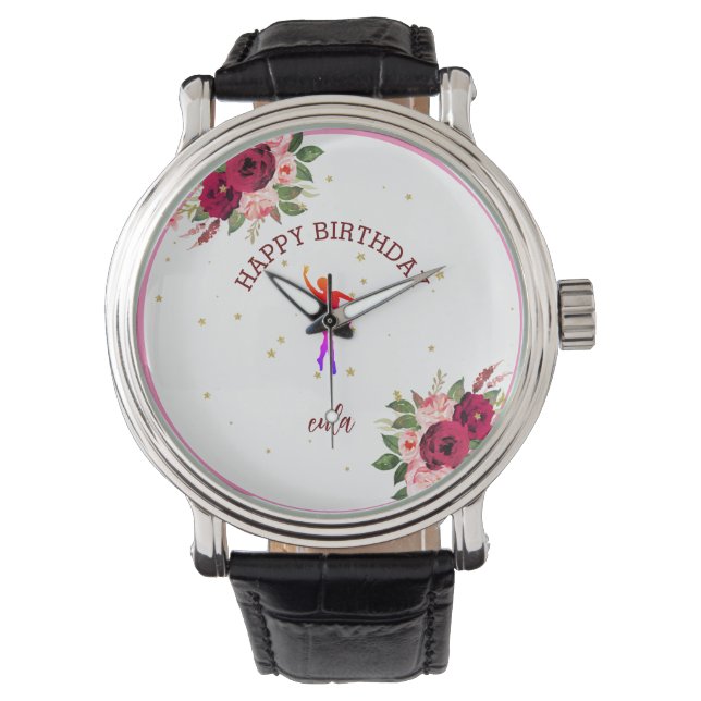 Tiny Dancer Pink Floral Ballet Birthday Horloge (Voorkant)