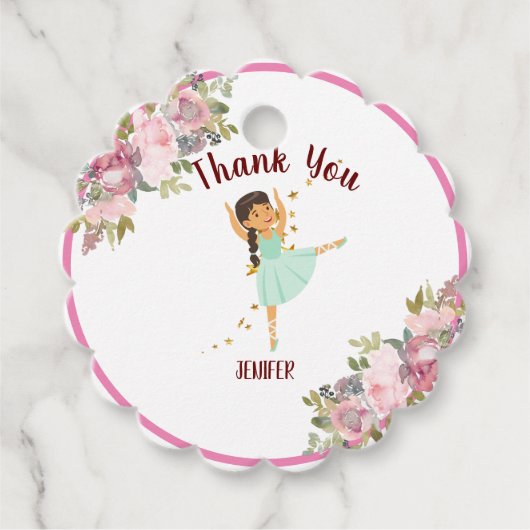 Tiny Dancer | Pink Floral Ballet Birthday Party Bedankjes Labels (Voorkant)