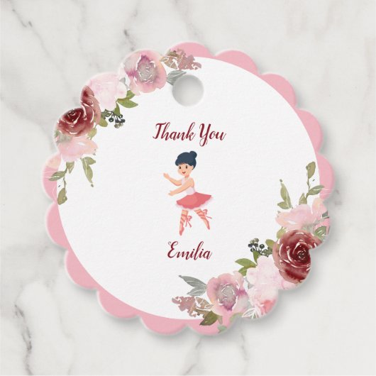 Tiny Dancer | Pink Floral Ballet Birthday Party Bedankjes Labels (Voorkant)