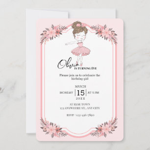 Tiny Dancer   Pink Floral Ballet Birthday Party Kaart