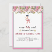 Tiny Dancer | Pink Floral Ballet Birthday Party Kaart (Voorkant)
