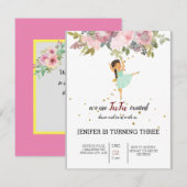 Tiny Dancer | Pink Floral Ballet Birthday Party Kaart (Voorkant / Achterkant)